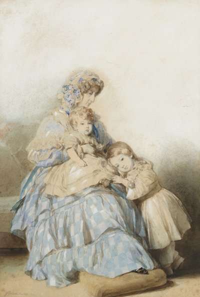 Dronning Maria Amalia av franskmennene, med barn av prins Louis, hertugen av Nemours, 1845 av School of Franz Xaver Winterhalter
