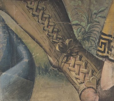 Fragment of a Tapestry Cartoon: Foot in a Buskin, Drapery, and a Plant, 1500-1550. av School of Raphael.