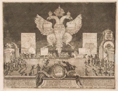 Fyrverkeri i Moskva 1. januar 1704 i anledning fangsten av den svenske festningen Nyenskans, 1705 av Schoonebeek