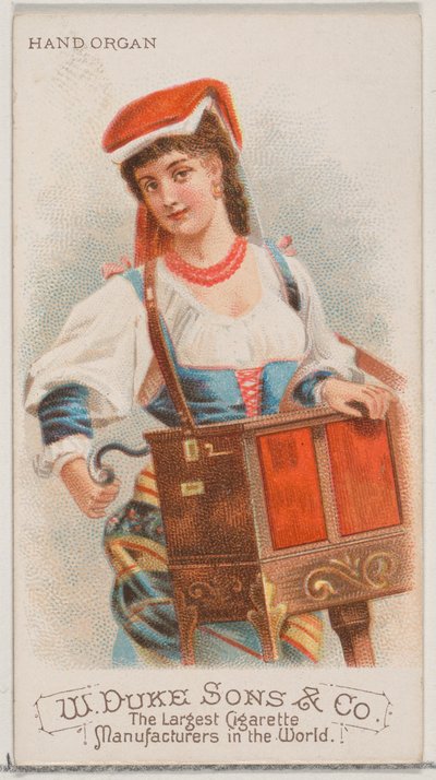 Håndorgel, fra Musical Instruments-serien N82 for Duke-sigaretter, 1888., 1888. av Schumacher and Ettlinger