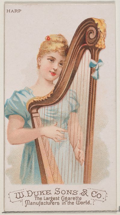 Harpe, fra Musical Instruments-serien N82 for Duke-sigaretter, 1888., 1888. av Schumacher and Ettlinger