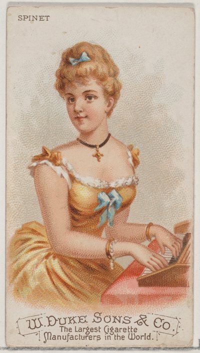 Spinet, fra Musical Instruments-serien N82 for Duke-sigaretter, 1888., 1888. av Schumacher and Ettlinger