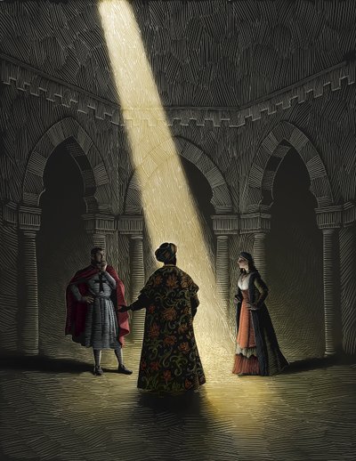 Nathan den kloke, 2008 (skrapebrett, fargelagt digitalt) av Scott McKowen