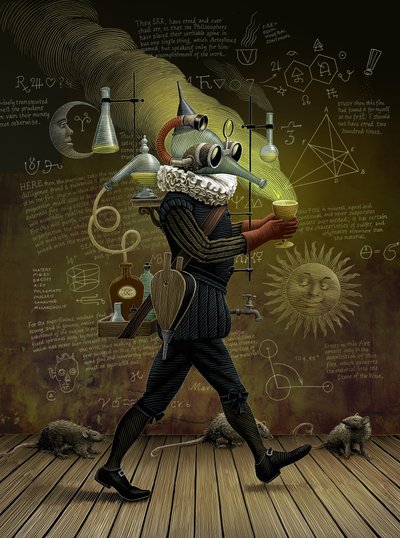 Alkymisten 2014 (skrapebrett, digitalt fargelagt) av Scott McKowen