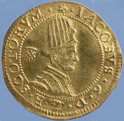 4-pund skotsk (hattestykke) av James VI, Edinburgh mynte, 1591 (forside) (gull) (for bakside se 244626) av Scottish School