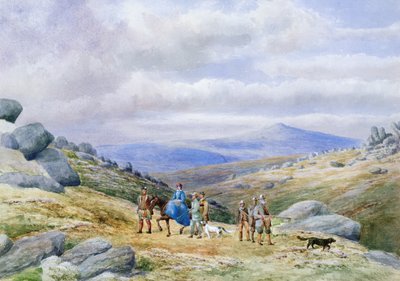 A Shooting Party in the Highlands, 1868 (wc på papir) av Scottish School