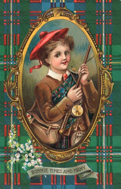 Britisk nyttårskort (fargelitografi) av Scottish School