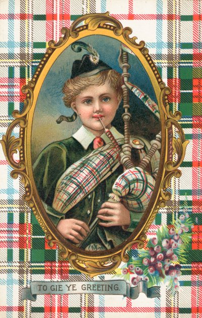 Britisk nyttårskort (fargelitografi) av Scottish School