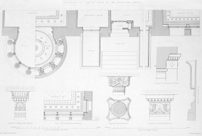 Eksteriør- og interiørdetaljer av Holmwood, Glasgow (gravering) av Scottish School