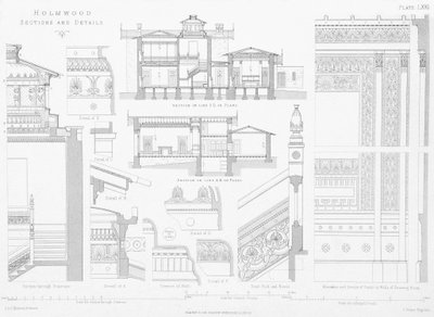 Utvendig og innvendig visning av Holmwood, Glasgow (gravering) av Scottish School