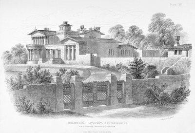 Utvendig utsikt over Holmwood, Glasgow (gravering) av Scottish School
