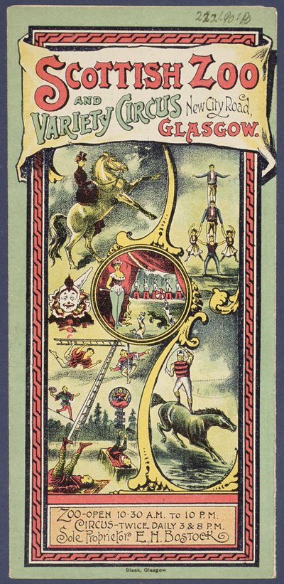 Reklamebrosjyre for Scottish Zoo and Variety Circus, ca. 1890 av Scottish School