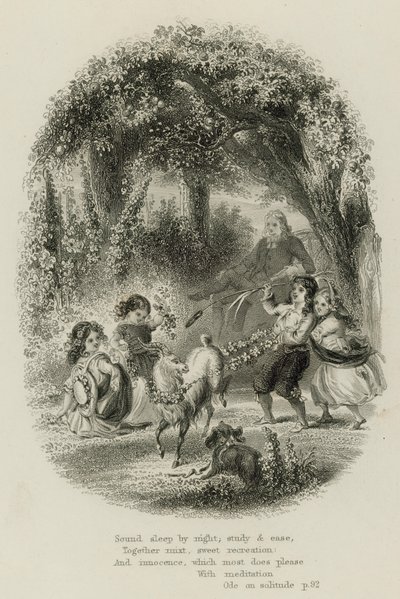 Scene fra Ode on Solitude, av Alexander Pope (gravering) av Scottish School