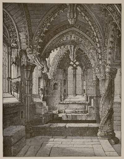 Sør-øst hjørne av Lady Chapel, Rosslyn (sepia-bilde) av Scottish School