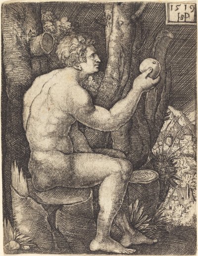 Adam Sittende av Sebald Beham