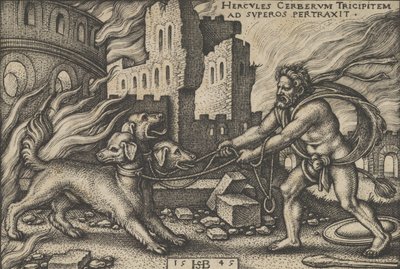 Hercules Capturing Cerberus, fra The Labours of Hercules, 1545. av Sebald Beham