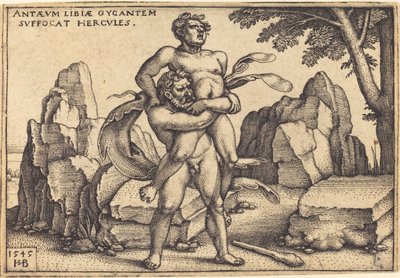 Hercules dreper Anthaeus av Sebald Beham