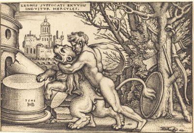 Hercules dreper Nemean Lion av Sebald Beham