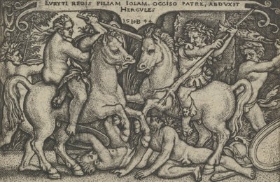 Hercules bortfører Iole, fra The Labours of Hercules, 1544. av Sebald Beham