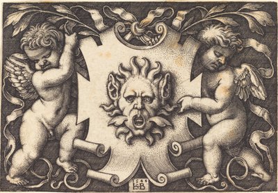 Mask holdt av Two Genii av Sebald Beham