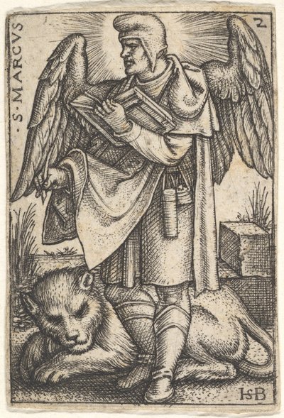 Plate 2: Markus, hodet snudd i profil til venstre, med en åpen bok på høyre..., 1541. av Sebald Beham