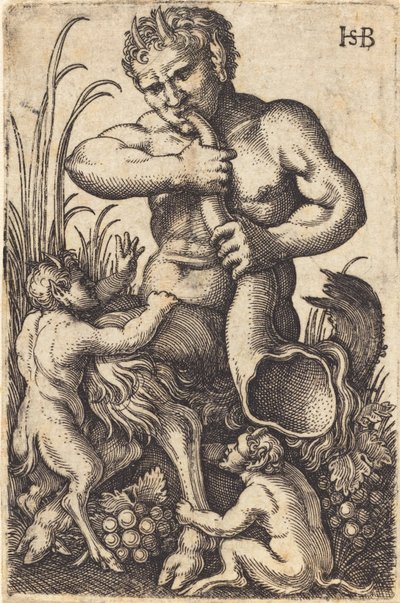 Satyr som blåser horn av Sebald Beham
