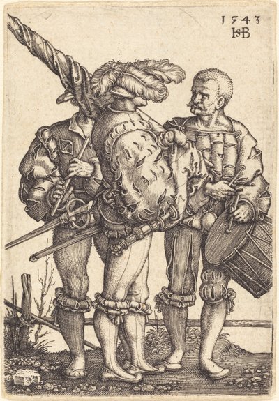 Fanebærer, trommeslager og Piper av Sebald Beham