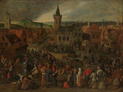 Markedsdag i en flamsk by av Sebastiaen Vrancx