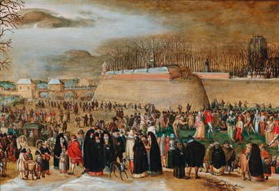 Vinterlandskap med karnevalsscene nær Kipdorppoort-bastionen i Antwerpen. av Sebastiaen Vrancx