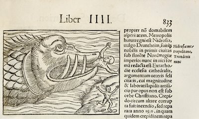 Uhyrlig hval som sluker mennesker, fra 1550-utgaven av 