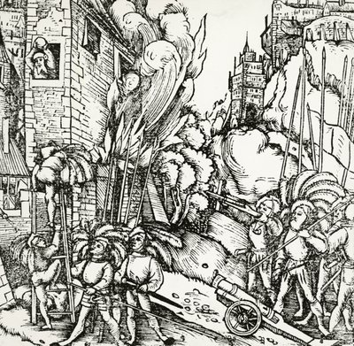 Beleiring av Kartago, gravering hentet fra Universalis Cosmographia (Universal Cosmology), av Sebastian Munster (1488-1552). Tyskland av Sebastian Munster