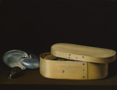 Stilleben med skjell og en trespånboks, sent på 1620-tallet. av Sebastian Stoskopff