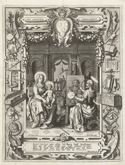 Våpenskjold fra Saint Luke-lauget med Saint Luke-maleri Madonna og barn, 1620-21 av Sebastian Vrancx