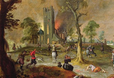 Spanske tropper som plyndrer en landsby i Flandern under krigen mot Nederland (olje på lerret) av Sebastian Vrancx