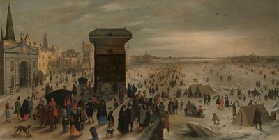 Kranen på Antwerpen-kaia ved den frosne Schelde av Sebastian Vrancx