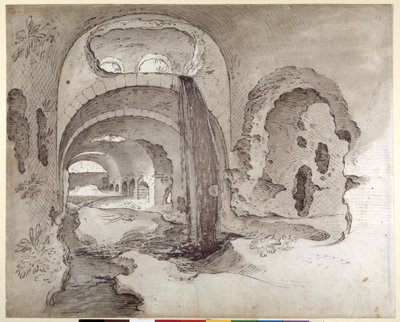 Tivoli, Cryptoporticus under Temple of Hercules Victor (penn og blekk med vask på papir) av Sebastian Vrancx