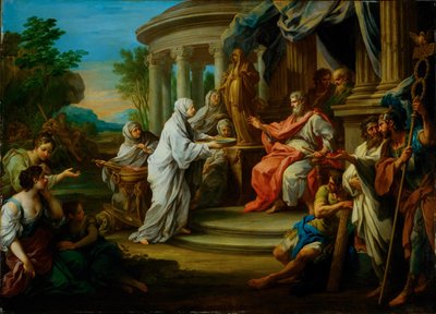 Vestaljomfruen Tuccia foran Numa Pompilius (maleri på lerret) av Sebastiano Conca