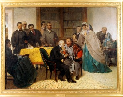 The meeting of Giuseppe Garibaldi (1807-1882) and Alessandro Manzoni (1785-1873) av Sebastiano de Albertis