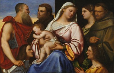 Madonna og barn med hellige og givere. av Sebastiano del Piombo