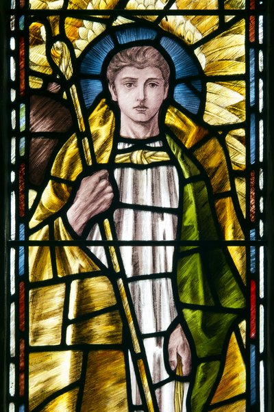 Mortehoe, St Mary, Heaton Butler & Bayne, Selwyn Image, Archangel St Raphael detalj, ca. 1890 av Selwyn Image Selwyn Image