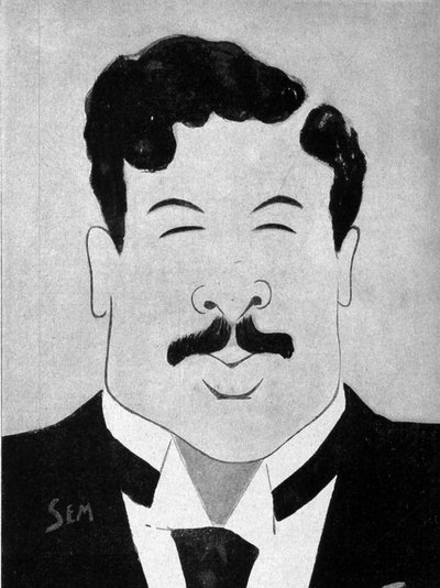 Tegneserie av den dramatiske forfatteren Maurice Donnay (1859 - 1945) av Sem (1863 - 1934). av Sem