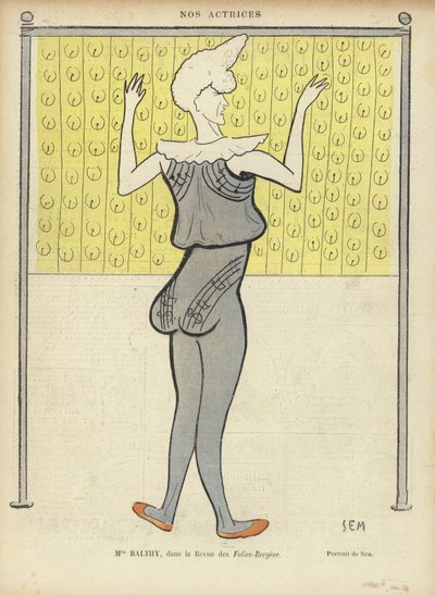 Louise Balthy, fransk skuespillerinne, ved Folies-Bergere, illustrasjon for Le Rire av Sem