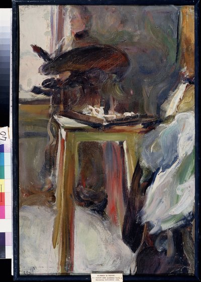 Kunstner Olga Natalyina på jobb (kunstner Olga Natalyiana på jobb). Maleri av Semyon Gavrilovich Nikiforov (1877-1912), olje på lerret av Semen Gavriilovich Nikiforov