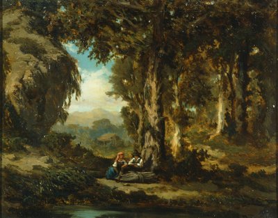 Figurer i tre, av Serafino De Tivoli (1826-1892), olje på lerret, 30x38 cm, Barbizon School av Serafino de Tivoli