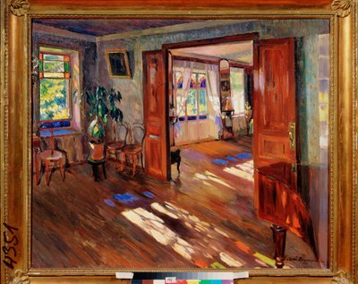 In A House - Maleri av Sergei Arsenyevich Vinogradov (1869-1938), olje på lerret av Sergei Arsenevich Vinogradov