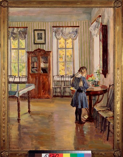 In a House - Maleri av Sergei Arsenyevich Vinogradov (1869-1938), olje på lerret av Sergei Arsenevich Vinogradov