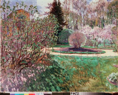 A Garden, Spring - Maleri av Sergei Arsenyevich Vinogradov (1869-1938), olje på lerret av Sergei Arsenevich Vinogradov