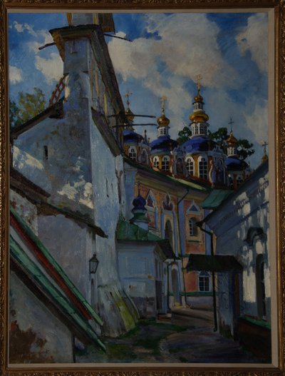 Utsikt over Pskovo-Pechersky-klosteret, 1928 av Sergei Arsenevich Vinogradov