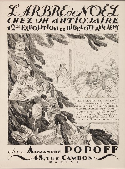 Juletreet hos en antikvitetshandler, 12. utstilling på Alexandre Popoff, 1933 av Sergei Vasilevich Chekhonin