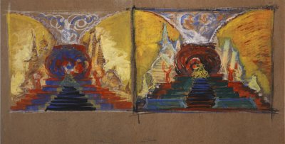 Scenografi for operaen Den gylne hane av N. Rimsky-Korsakov av Sergei Vasilievich Malyutin